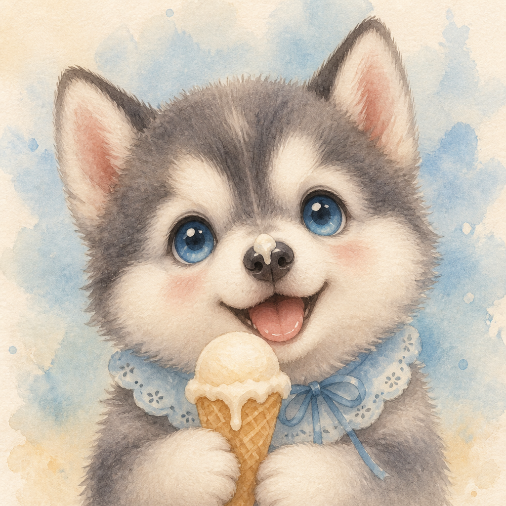 husky with an ice cream cone